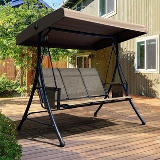 Kahomvis 74.8 in. 3-Person Metal Patio Swing Chair With Side Bags, Canopy Adjustable