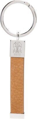 Logo-Engraved Leather Keychain-AA