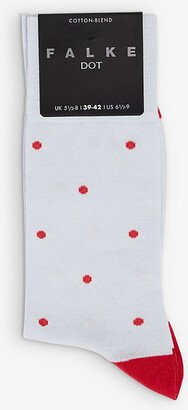 Mens Light Blue Dot-patterned Cotton-blend Socks