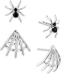 Ajoa by Spooky Spider & Web Stud Earrings Set in Rhodium Plated