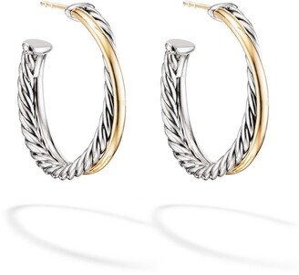 18kt yellow gold and sterling silver Crossover hoop earrings