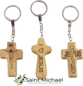 Keyring Olive Wood Comfort Cross Hand Made in Bethlehem Holy Land Beautiful Gift From The