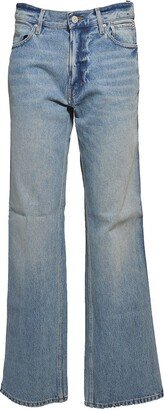 Blue denim double-zip boyfriend jeans