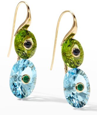 Prince Dimitri Jewelry 18K Yellow Gold Fish Hook Peridot and Sky Blue Topaz Earrings