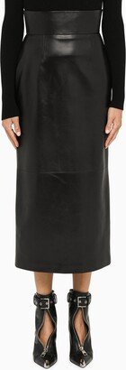 Black leather midi skirt