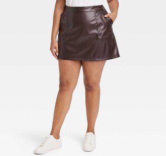 Women' Mini Faux Leather Skirt Brown 4X