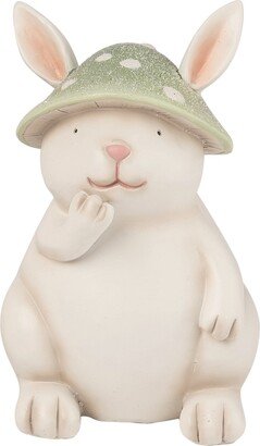 Resin 5.75 White Spring Mushroom Hat Bunny Figurine - N/A