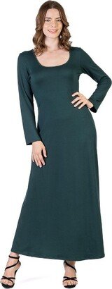 24seven Comfort Apparel Long Sleeve Maxi Womens Dress-FOREST-S