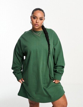 ASOS DESIGN Curve oversized mini sweatshirt dress in khaki