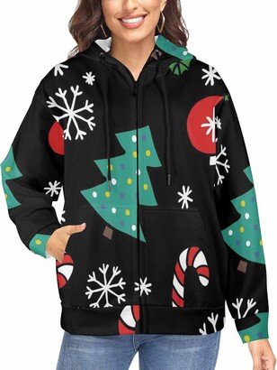 LOSARON Christmas Doodle Pattern Women's Full-Zip Hooded Sweatshirt Oversized Sweaters with Thumb Holes with Thumb Holes 2XL