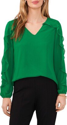 Ruffle Sleeve V-Neck Blouse-AA