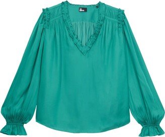 Shirred V-Neck Blouse-AA