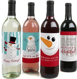 Big Dot of Happiness Let It Snow - Snowman - Holiday and Christmas Party Decorations for Women and Men - Wine Bottle Label Stickers - Set of 4