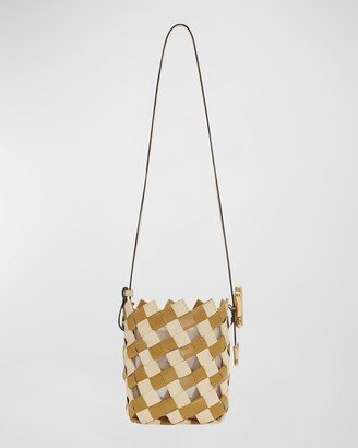 Bicolor Woven Leather Bucket Bag