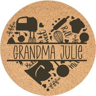 Kitchen Grandma Mom Friends Name Utensils Mixer Baking House Warming Gift Custom Thick Circular Cork Trivet - Personalized