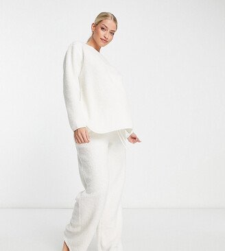 ASOS DESIGN Maternity cozy lounge borg sweat & pants set in cream