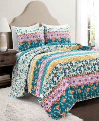 Emily Boho Stripe Reversible 3 Piece Quilt Set Collection