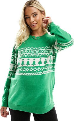 ASOS DESIGN Maternity Christmas sweater with placement fairisle pattern in green