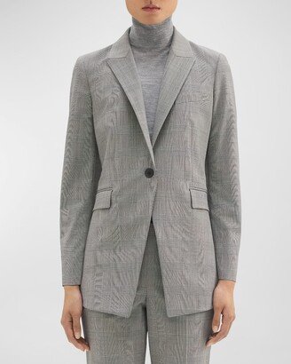 Etiennette Nipped-Waist Wool Plaid Suiting Blazer