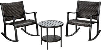 3 Pcs Patio Rattan Rocking Chair Bistro Set with Coffee Table for Backyard Porch Poolside Lawn - 23