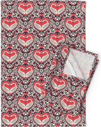 Love Swans Tea Towels | Set Of 2 - Kitsch Valentine By Vivdesign Pink Red Hearts Linen Cotton Spoonflower