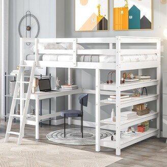 RASOO Loft Bed Modern Child's Bed with Desk and 4-shelves, Inclined Ladder Solid Bed
