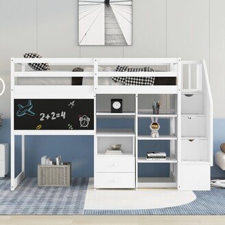 GEROJO Twin Loft Bed with Pullable Desk & Storage