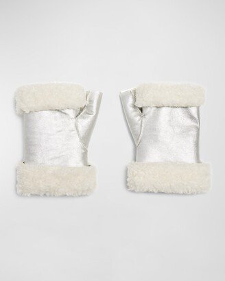 Faux Shearling Metallic Fingerless Gloves