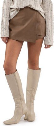 August Sky Women's Faux Leather Wrap Skort (Camel L)