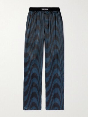 Velvet-Trimmed Printed Stretch-Silk Satin Pyjama Trousers