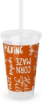 Travel Mugs: Favorite Things Of Fall - Fall Words On Cider Acrylic Tumbler With Straw, 16Oz, Orange