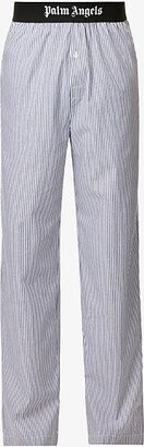 ens Blue Black Striped Branded-waistband Cotton-poplin Pyjama Bottoms