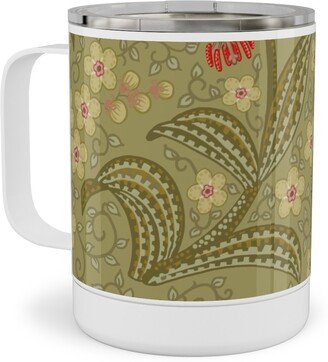 Travel Mugs: White Martagon Lilies - Olive Stainless Steel Mug, 10Oz, Green