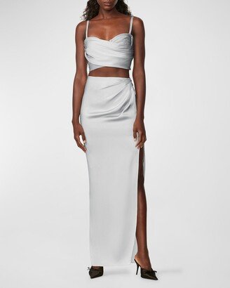 x Law Roach Draped Thigh-Slit Silk Maxi Skirt