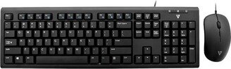 V Seven V7 Wired Keyboard and Mouse Combo - USB Cable English (US) - Black - USB Cable Mouse - Optical - 1600 dpi - 3 Button - Black