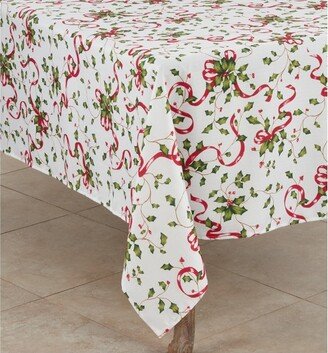 Saro Lifestyle Holly and Ribbon Design Holiday Tablecloth, Multi,