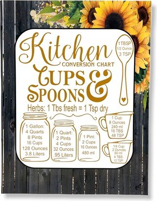 Inch Magnet Kitchen Measurements Conversion Chart Cups & Spoons Sunflower Gray Wood Plank Design