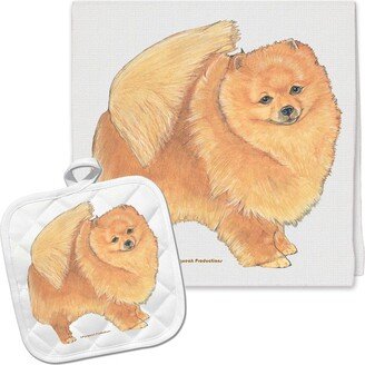 Pomeranian Kitchen Dish Towel & Pot Holder Gift Set