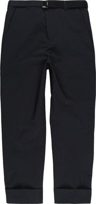 Cropped Belted Turn-Up Trousers