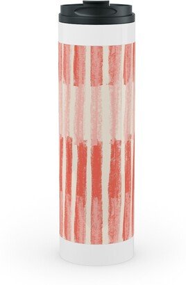 Travel Mugs: Strips - Coral Stainless Mug, White, 20Oz, Pink