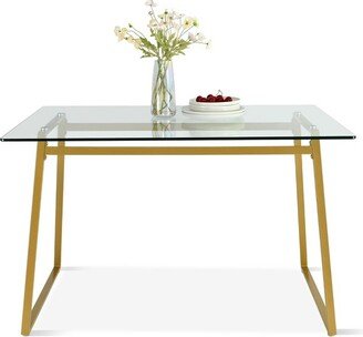 Contemporary 47 Inch Mona Writing Desk with Clear Tempered Transparent Glass Tabletop With Gold Base-The Pop Maison