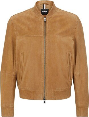 Zip-Up Leather Bomber Jacket-AC