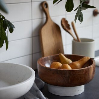 Wood + Marble Footed Serving Bowl-AA