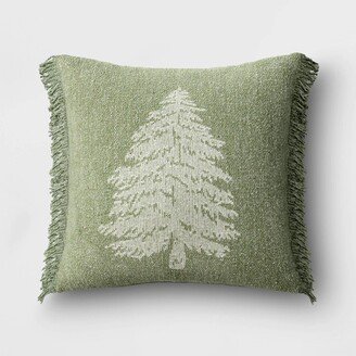 Woven Tree Square Throw Pillow Green