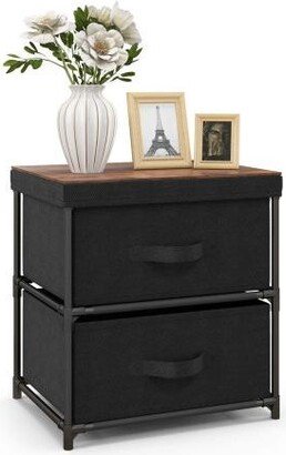 Slickblue 2-Drawer Nightstand with Removable Fabric Bins and Pull Handles-Black