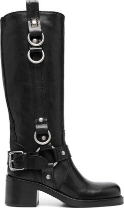 60mm Buckle-Detail Leather Boots