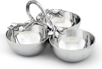 Sand-Cast Aluminum 3 Compartment Olive Pattern Condiment Serving Bowl