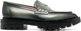 Ridged-Sole Leather Loafers