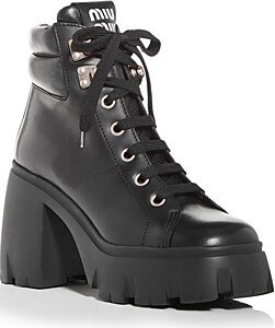 Women's Block Heel Platform Combat Boots