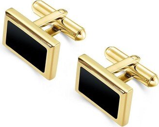 Metallo Stainless Steel Rectangle Gold & Black Pleated Cuff Links